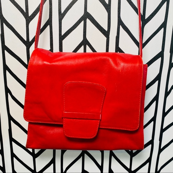 Kenneth Cole Red Genuine Leather Crossbody Saddle Bag - Picture 5 of 16